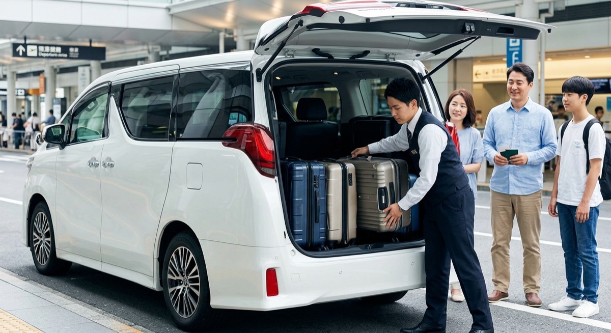Chauffeur assisting passengers with airport transfer